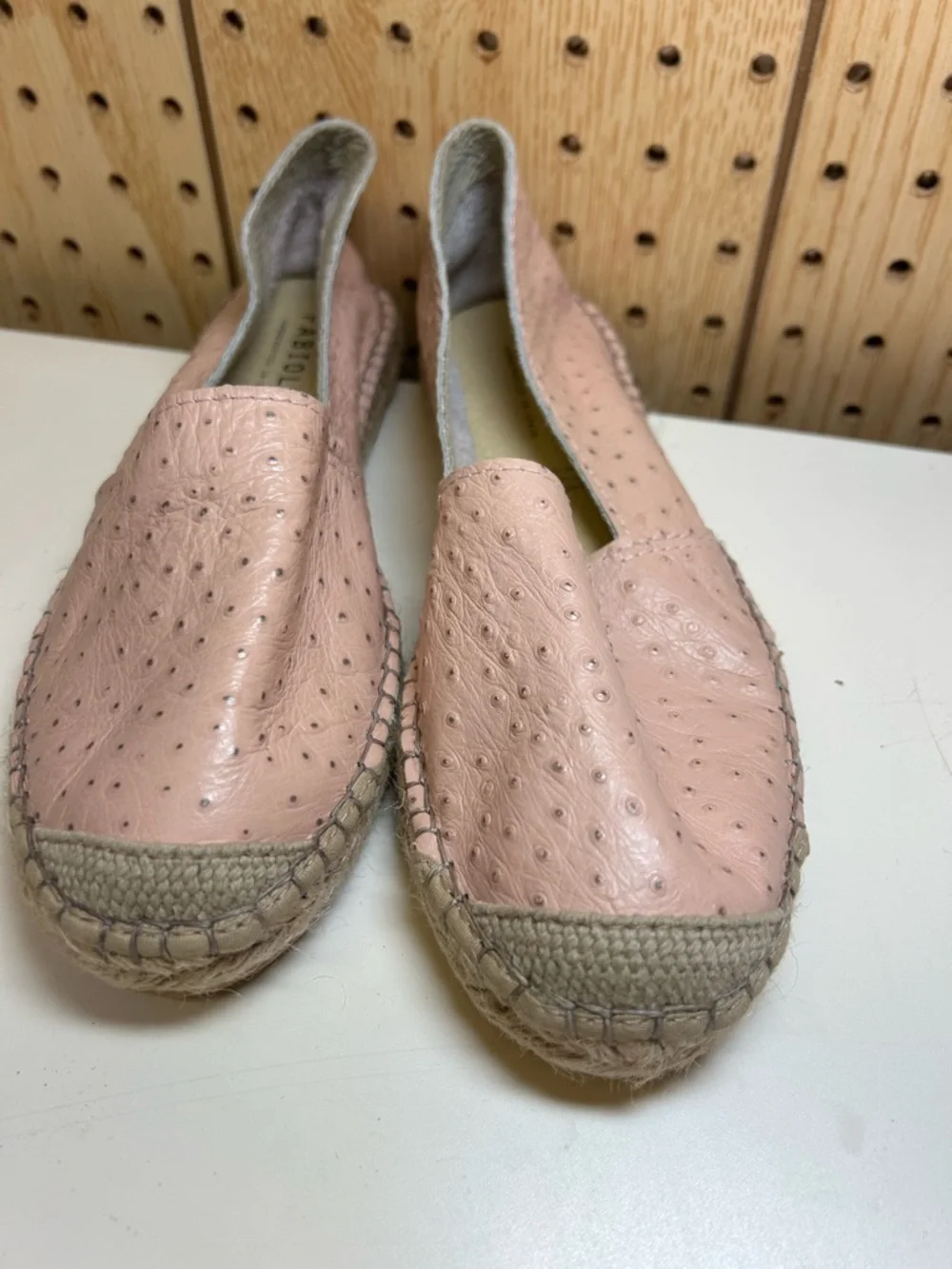 Fabiolas Ostrich  Pink Leather Espadrille Slip-Ons